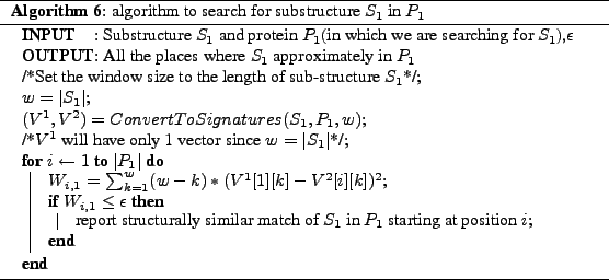 \begin{algorithm}
% latex2html id marker 501\SetKwInOut{Input}{INPUT}
\SetKwIn...
...}
\caption{algorithm to search for substructure $S_1$\ in $P_1$}
\end{algorithm}